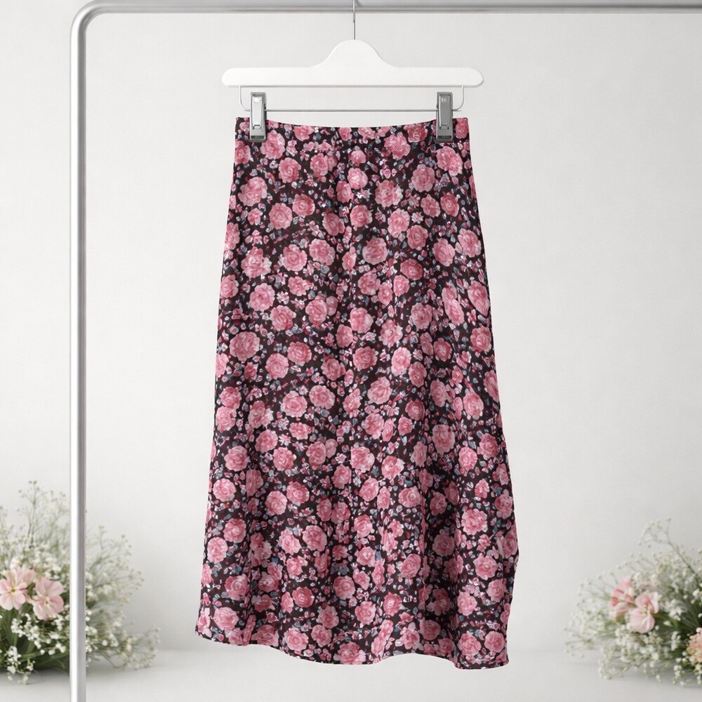 The Kooples Silk Skirt Womens Size S Black Floral Gemstone Asymmetrical Midi - Picture 3 of 7